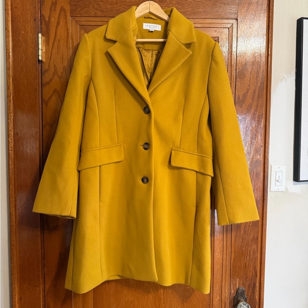 Laundry By Shelli Segal Mustard Wool-Blend Pea Coat